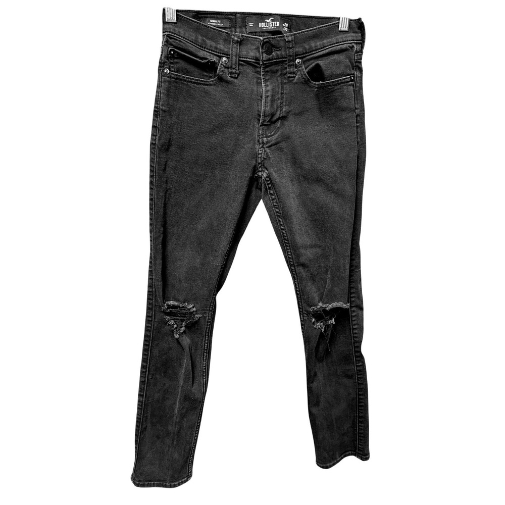 Hollister Skinny Fit Jeans Kids 28x30 Black Distressed Stretch Streetwear Grunge